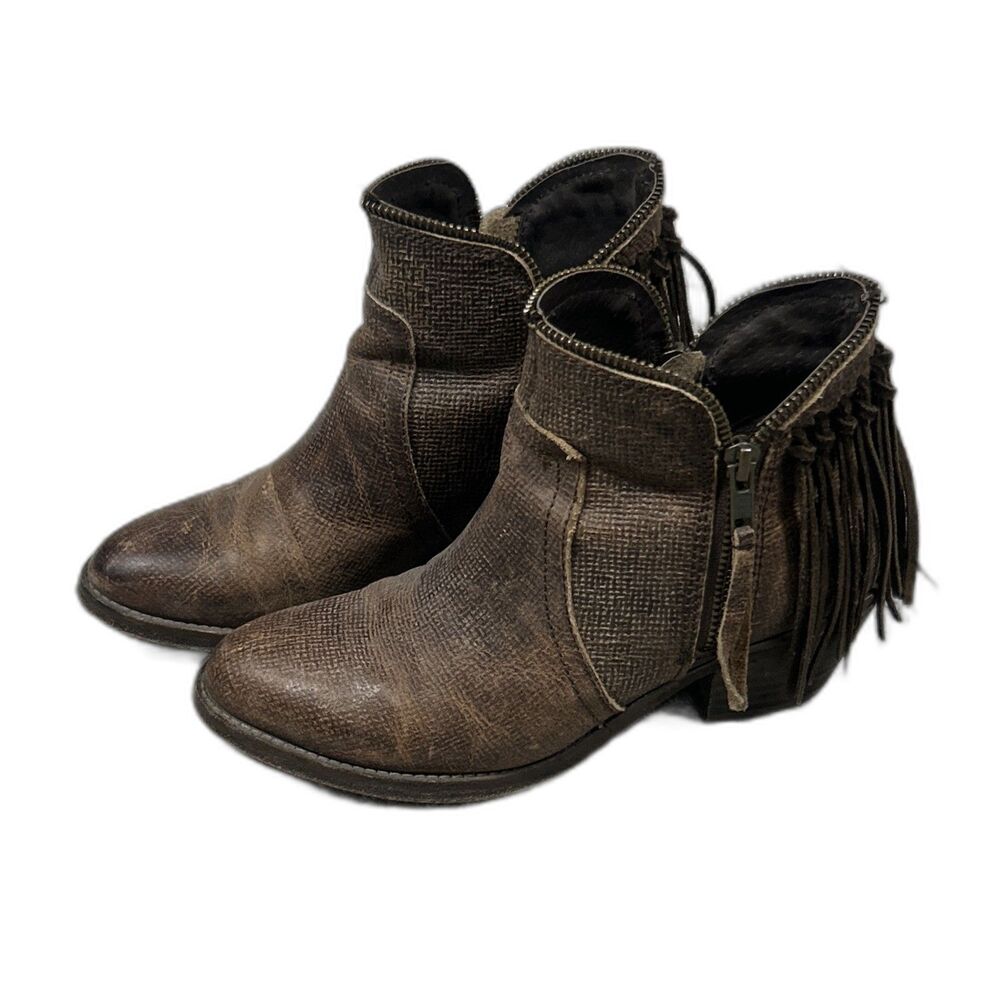 Circle G Corral Fringe Ankle Boots Womens 6 Distressed Leather Western Booties